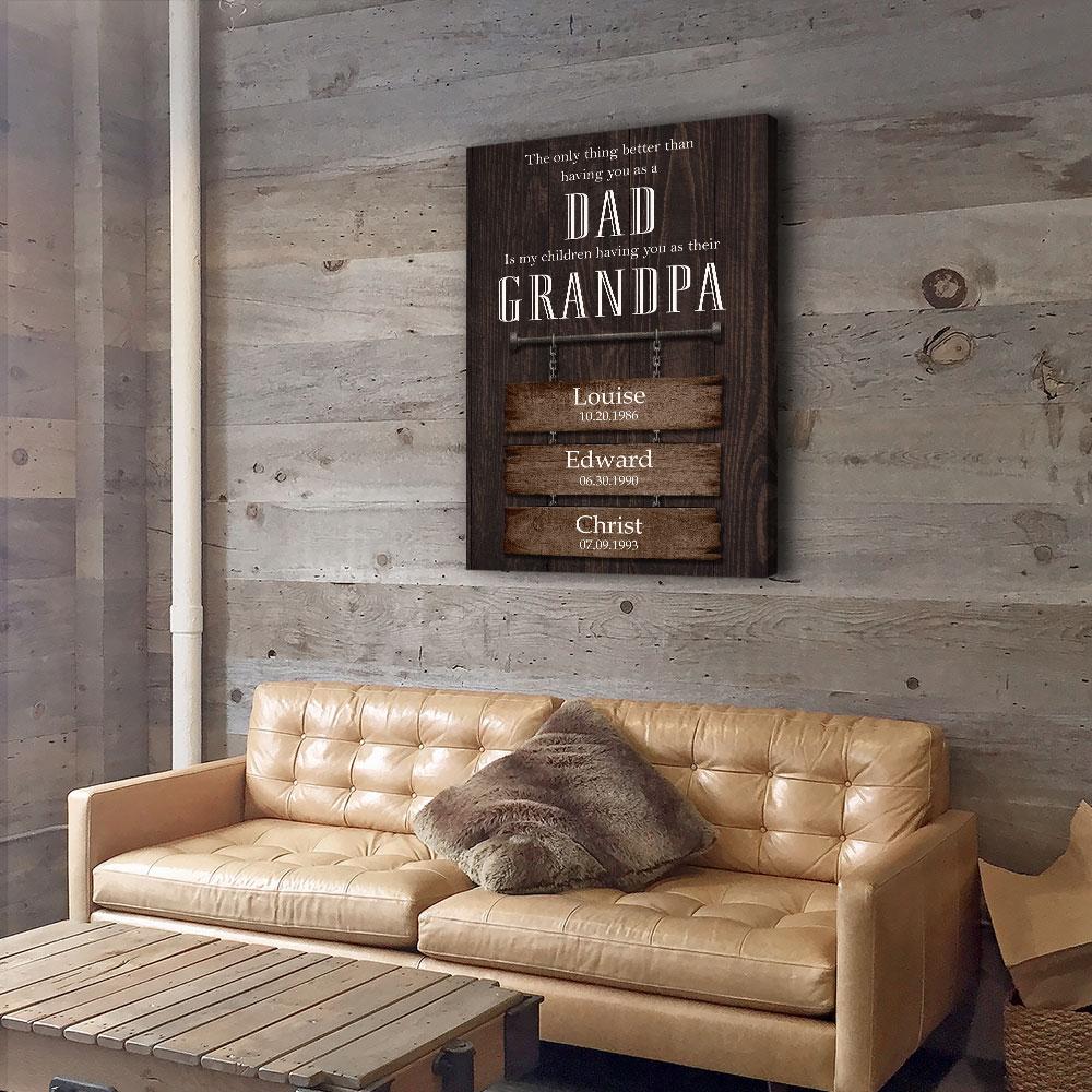 Proud Dad And Grandpa - Personalized Custom Name Canvas