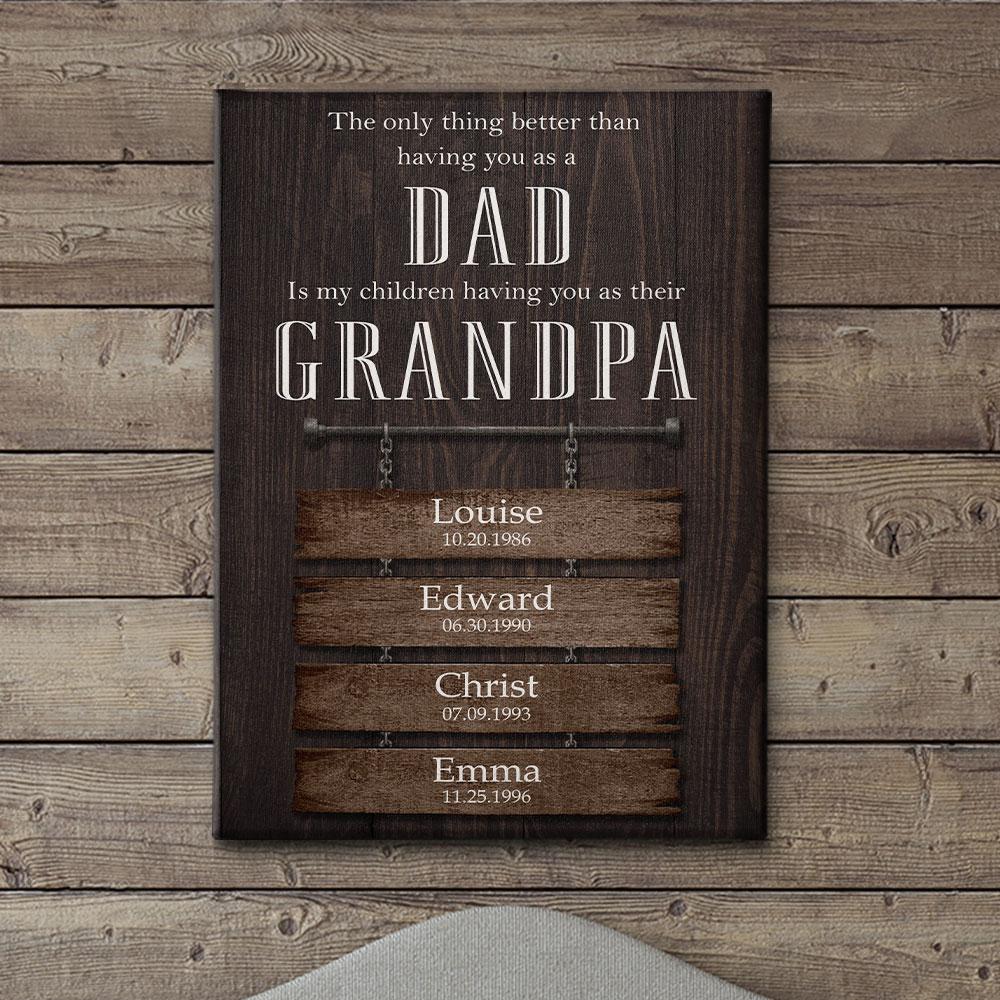 Proud Dad And Grandpa - Personalized Custom Name Canvas