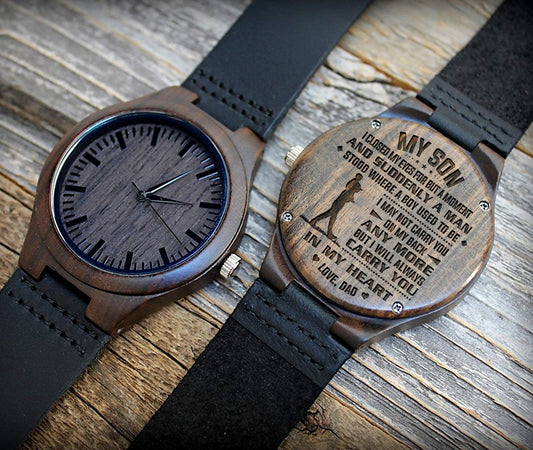 SON DAD - CARRY YOU IN MY HEART - WOOD WATCH
