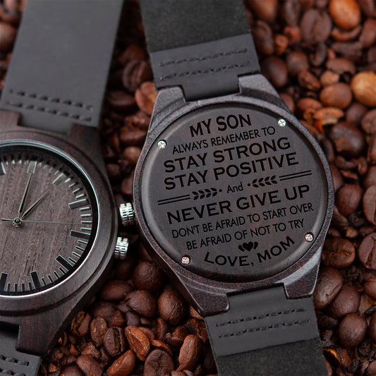 SON MOM - STAY STRONG - WOOD WATCH