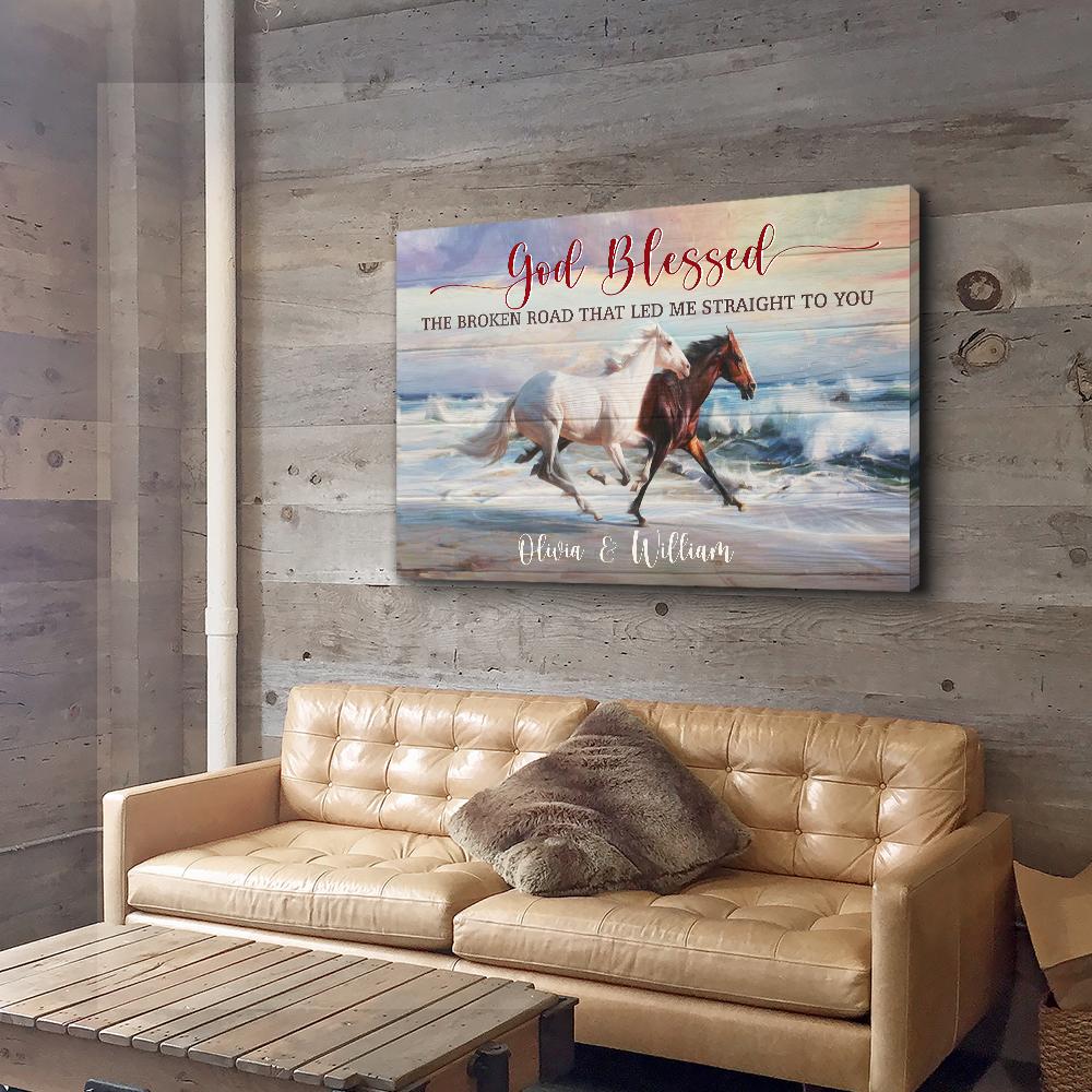 God Blessed The Broken Road - Personalized Custom Name Canvas