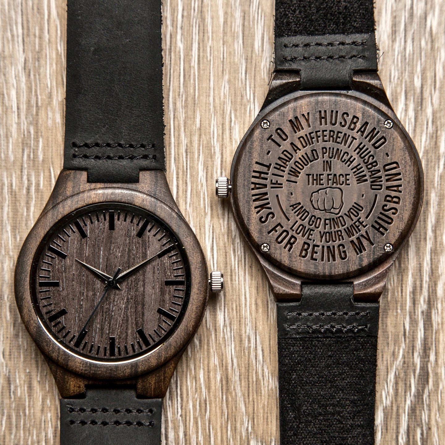 TO HUSBAND - PUNCH - WOOD WATCH