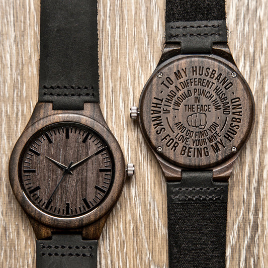 TO HUSBAND - PUNCH - WOOD WATCH