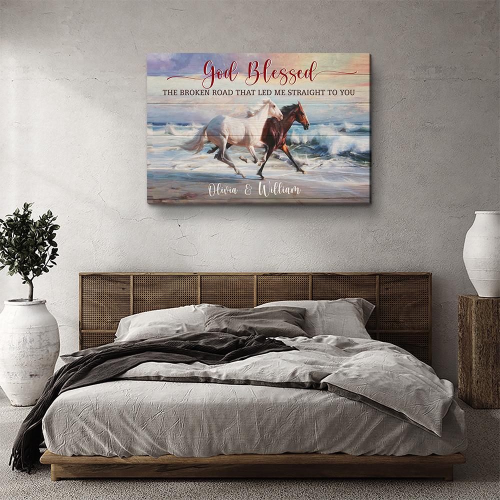 God Blessed The Broken Road - Personalized Custom Name Canvas