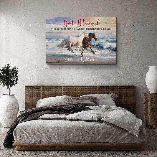 God Blessed The Broken Road - Personalized Custom Name Canvas