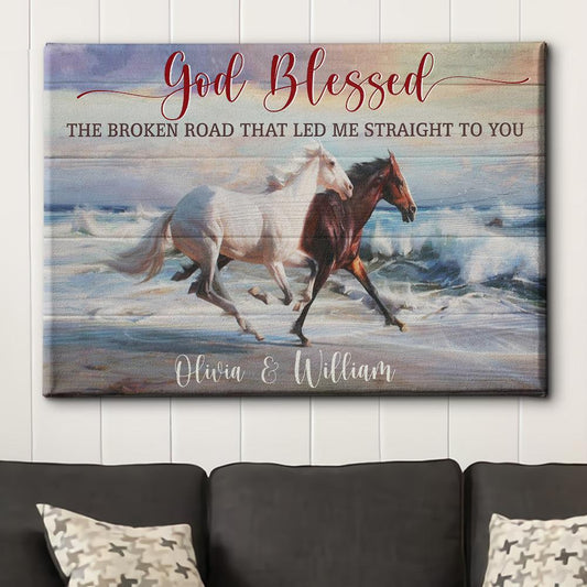 God Blessed The Broken Road - Personalized Custom Name Canvas