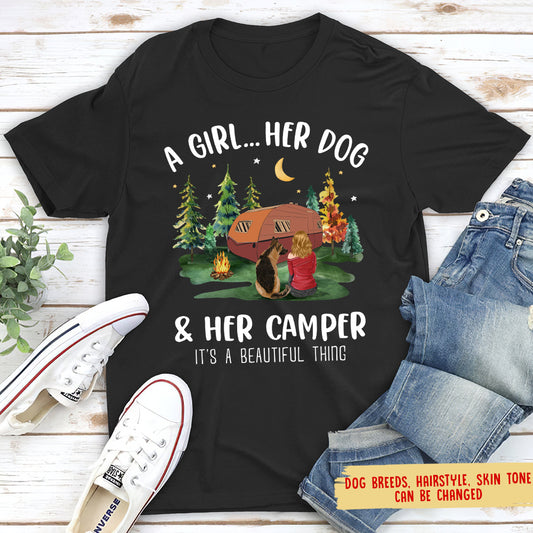 A Camping Girl And Her Dogs - Personalized Custom Unisex T-shirt