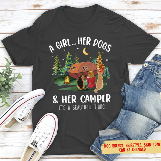 A Camping Girl And Her Dogs - Personalized Custom Unisex T-shirt