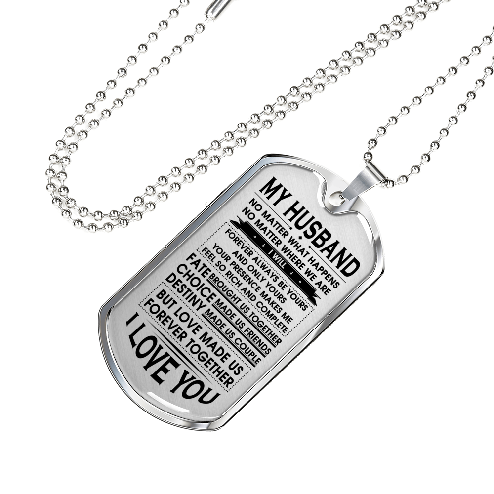 MY HUSBAND - DOG TAG - REAL 18K GOLD NECKLACE & SILVER