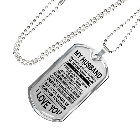 MY HUSBAND - DOG TAG - REAL 18K GOLD NECKLACE & SILVER