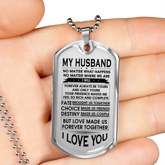 MY HUSBAND - DOG TAG - REAL 18K GOLD NECKLACE & SILVER