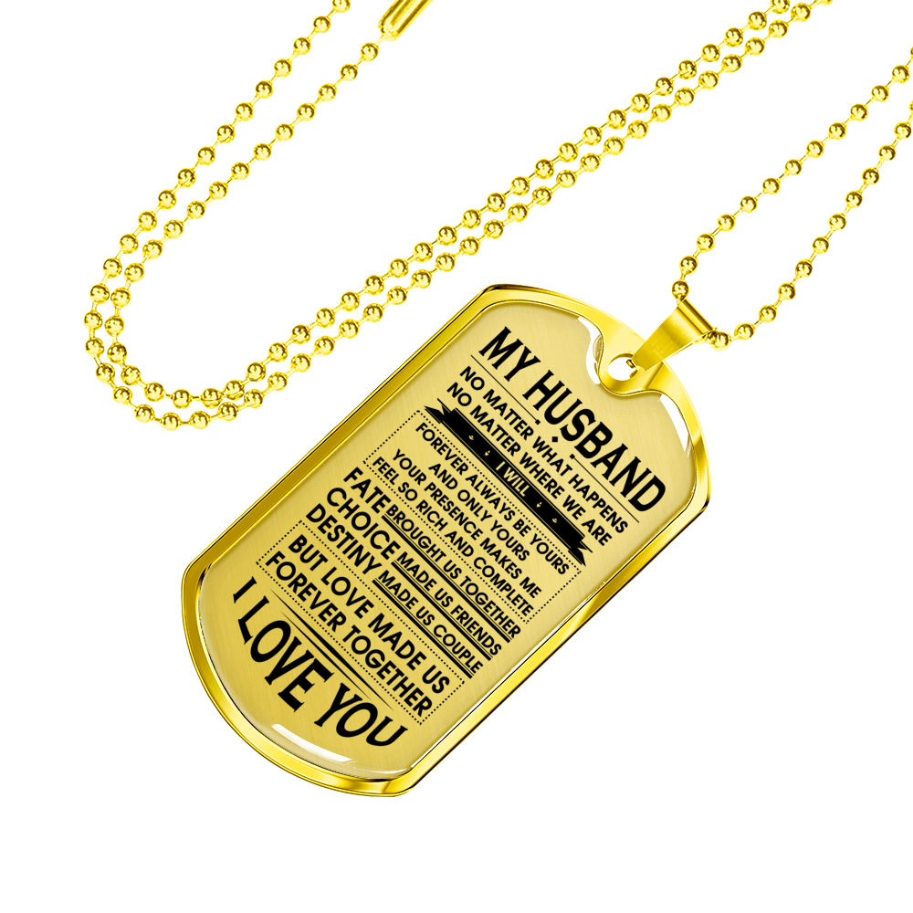 MY HUSBAND - DOG TAG - REAL 18K GOLD NECKLACE & SILVER