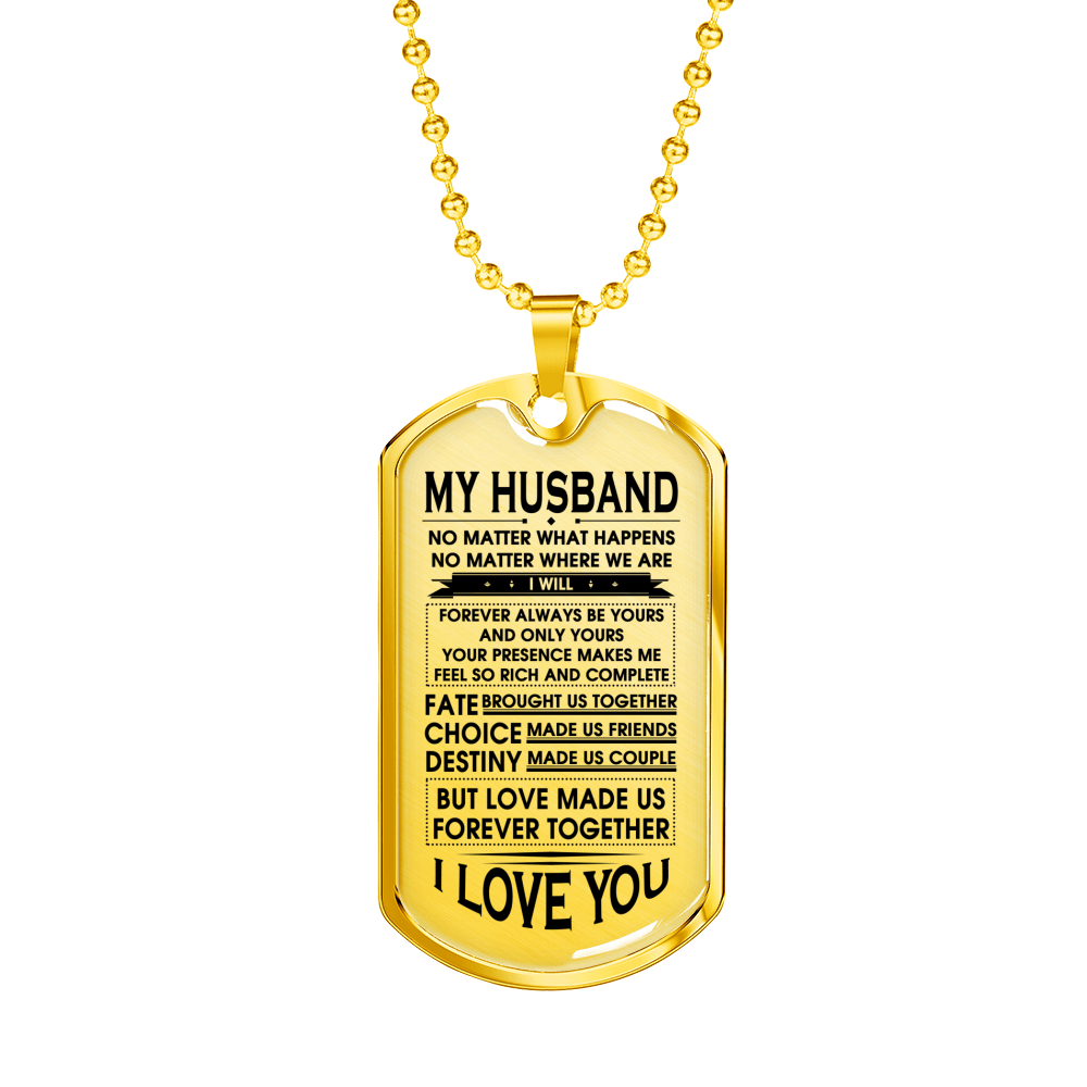 MY HUSBAND - DOG TAG - REAL 18K GOLD NECKLACE & SILVER