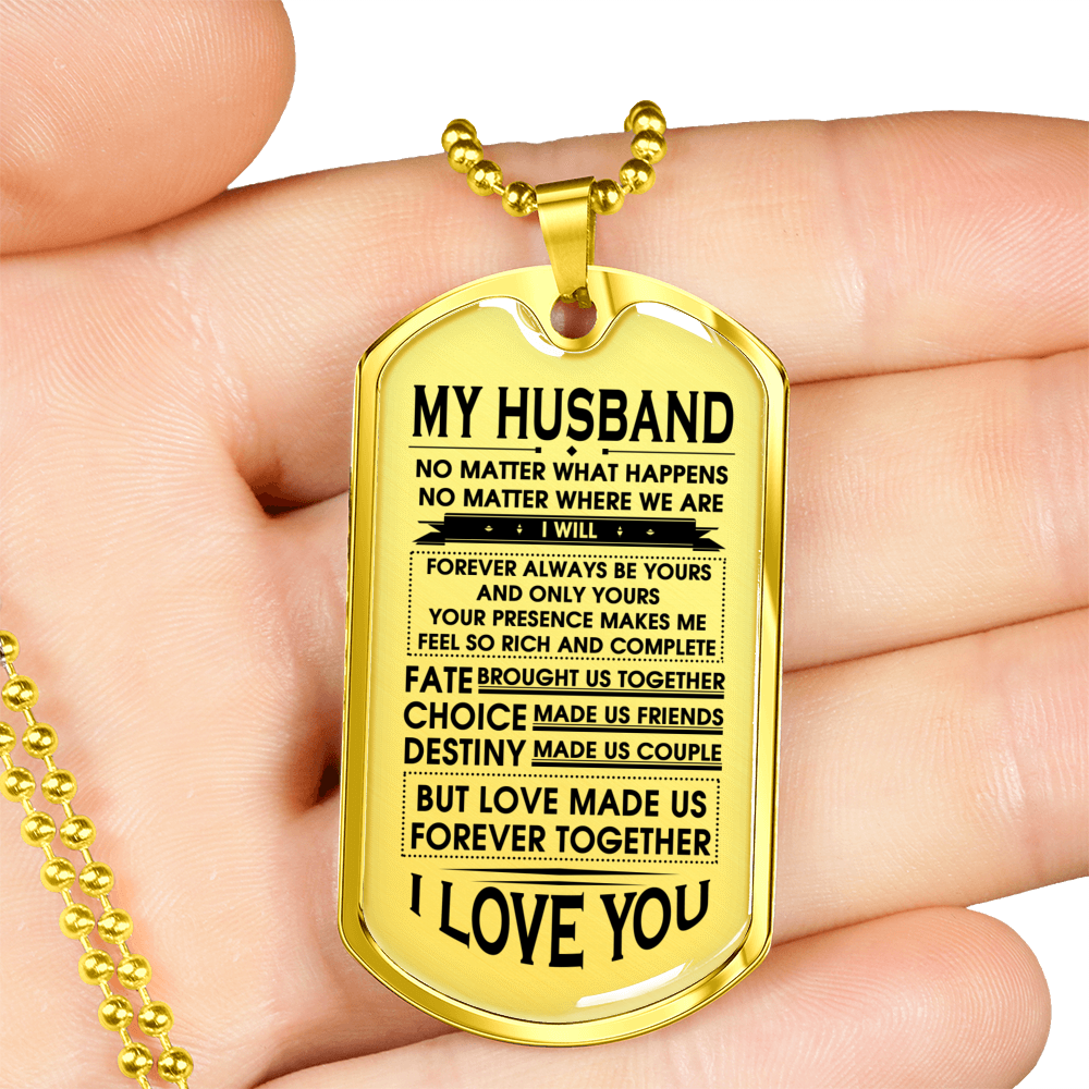 MY HUSBAND - DOG TAG - REAL 18K GOLD NECKLACE & SILVER