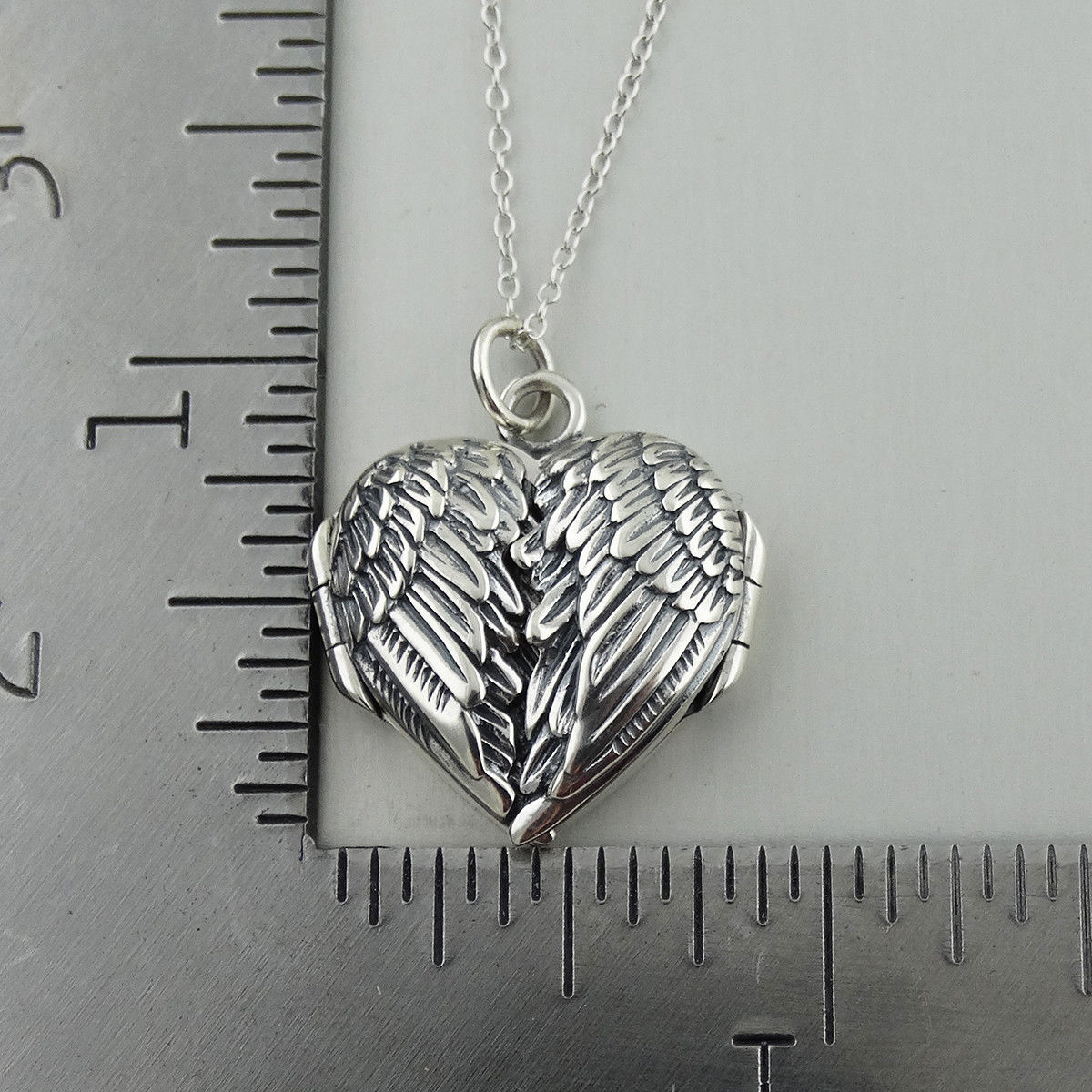 Angel Wings Heart Locket Photo Frame Necklace - 925 Sterling Silver